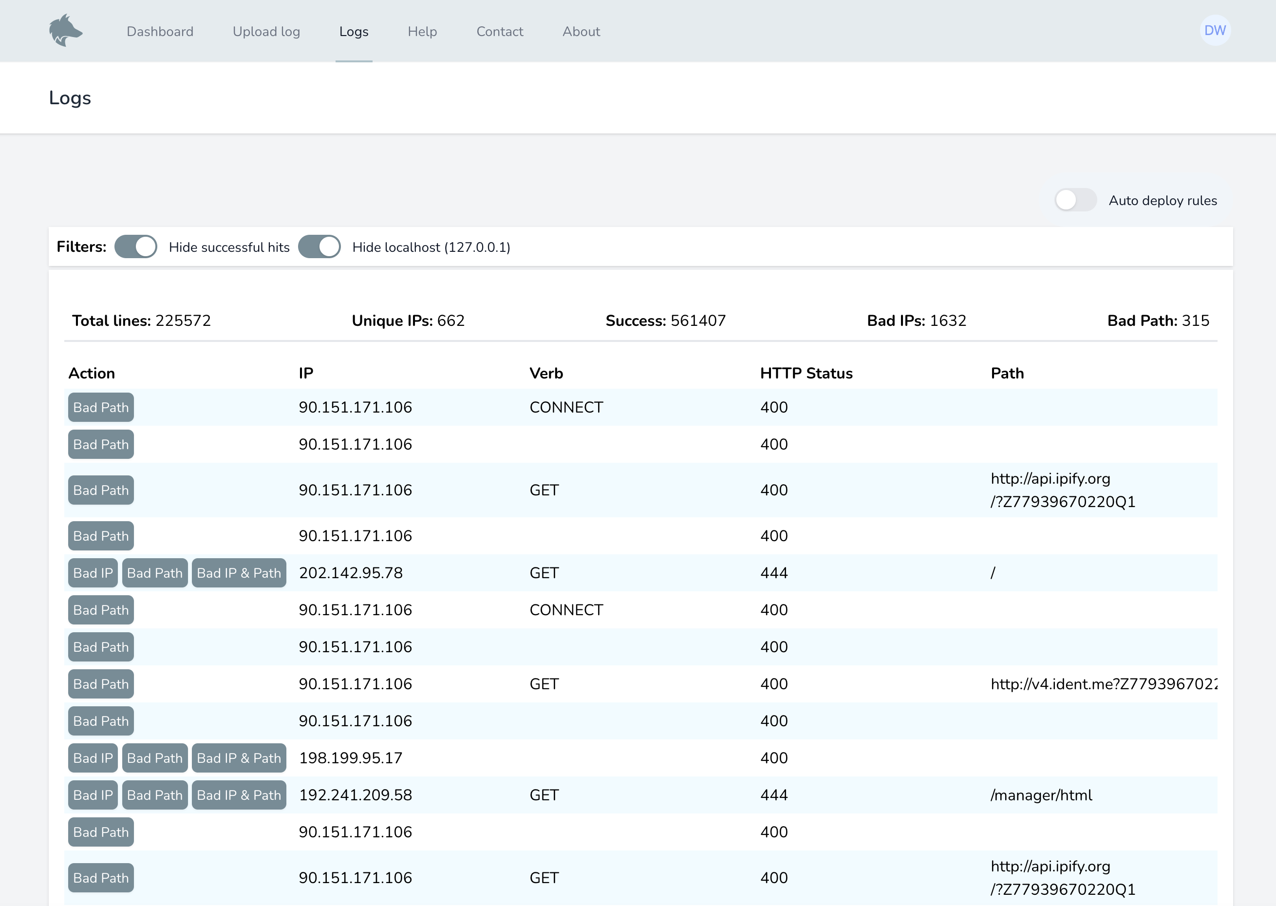 Logs dashboard